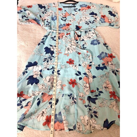 Lane Bryant Faux Wrap Dress 16 Floral Midi Sheer Ruffle Belted Feminine Girly - Picture 12 of 13